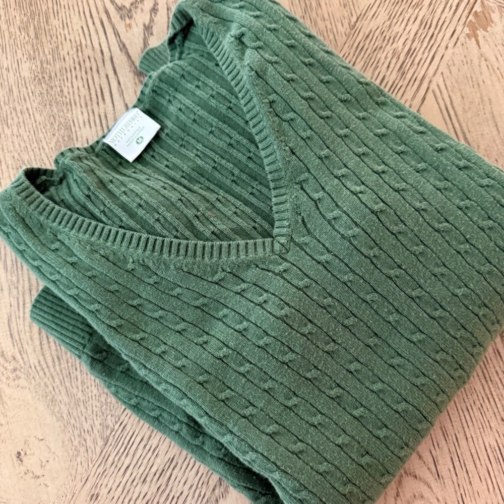 Motherhood Maternity Green‎ Cable Knit V-Neck Cotton Sweater Medium S#91317-30